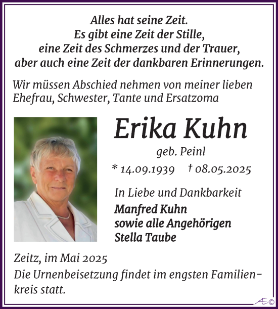 Traueranzeige von Erika Kuhn von Trauerkombi Zeitz