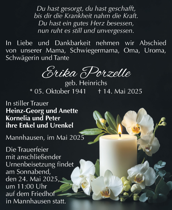 Traueranzeige von Erika Porzelle von Volksstimme Haldensleben/Wolmirstedt