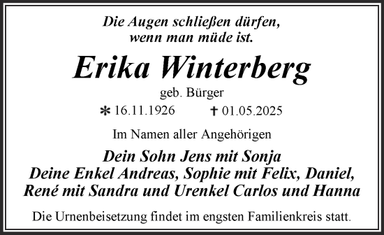 Traueranzeige von Erika Winterberg von Trauerkombi Dessau