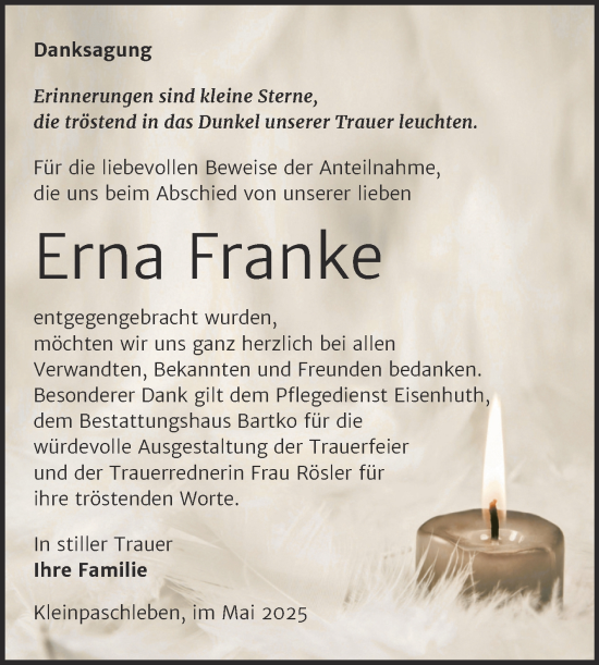 Traueranzeige von Erna Franke von Trauerkombi Köthen