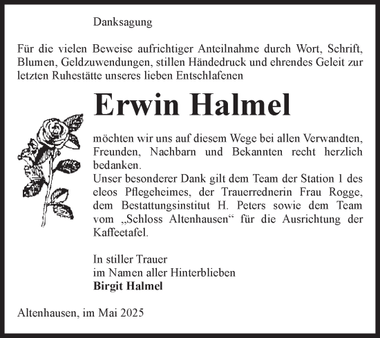 Traueranzeige von Erwin Halmel von Volksstimme Haldensleben/Wolmirstedt