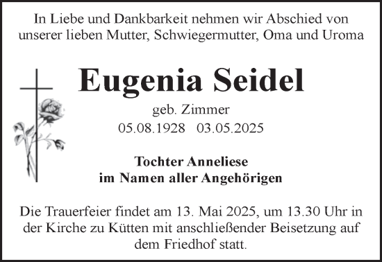 Traueranzeige von Eugenia Seidel von Mitteldeutsche Zeitung Halle/Saalkreis