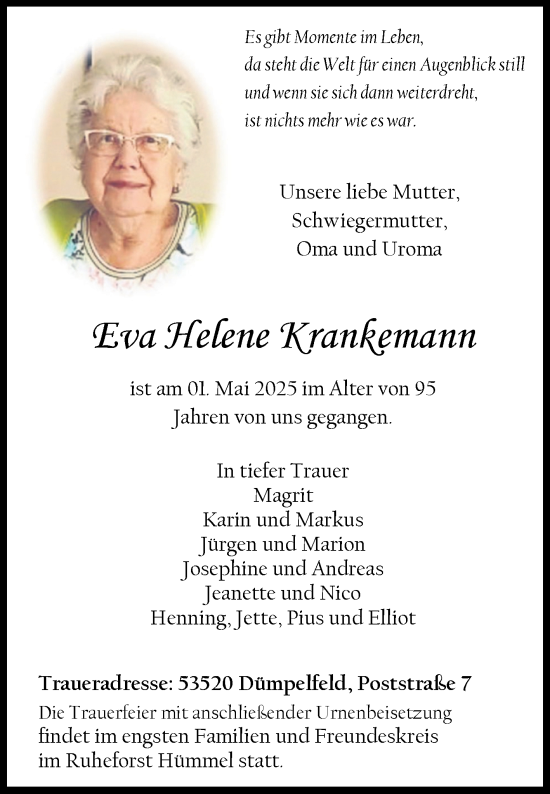 Traueranzeige von Eva Helene Krankemann von Volksstimme Burg/Genthin