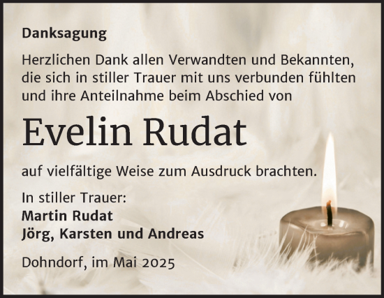 Traueranzeige von Evelin Rudat von Trauerkombi Köthen
