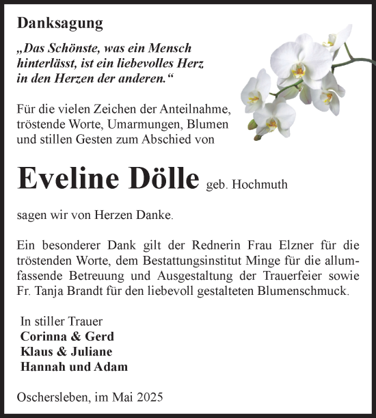 Traueranzeige von Eveline Dölle von Volksstimme Oschersleben/Wanzleben