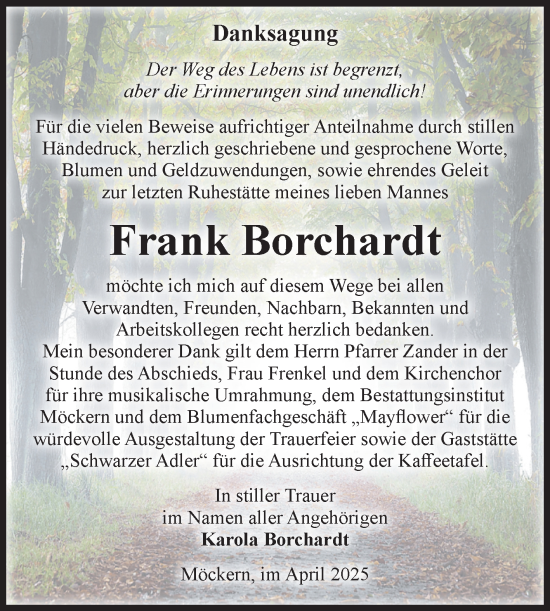 Traueranzeige von Frank Borchardt von Volksstimme Burg/Genthin