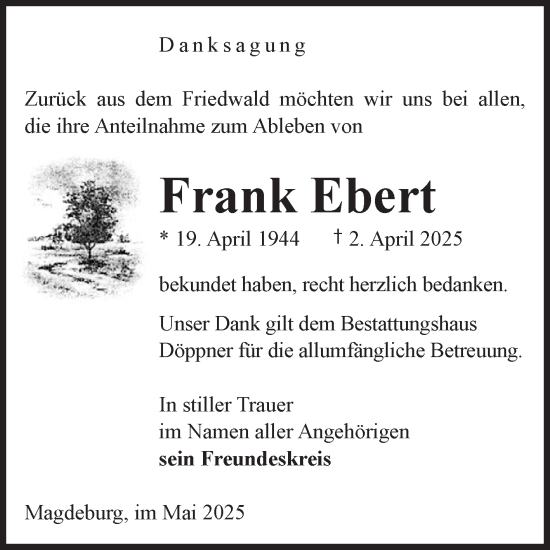 Traueranzeige von Frank Ebert von Volksstimme Magdeburg