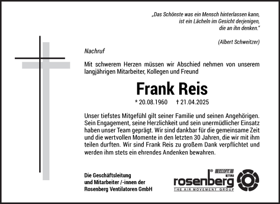 Traueranzeige von Frank Reis von Super Sonntag Naumburg/Nebra