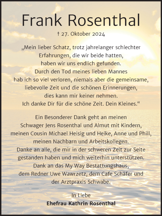 Traueranzeige von Frank Rosenthal von Trauerkombi Weißenfels