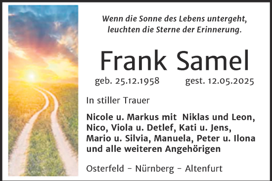 Traueranzeige von Frank Samel von Trauerkombi Zeitz