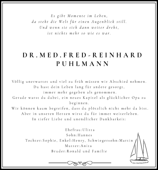 Traueranzeige von Fred-Reinhard Puhlmann von Trauerkombi Dessau