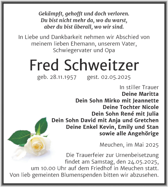 Traueranzeige von Fred Schweitzer von Trauerkombi Weißenfels