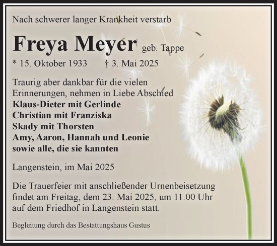 Traueranzeige von Freya Meyer von Volksstimme Halberstadt