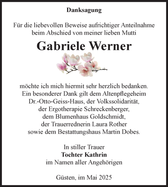 Traueranzeige von Gabriele Werner 