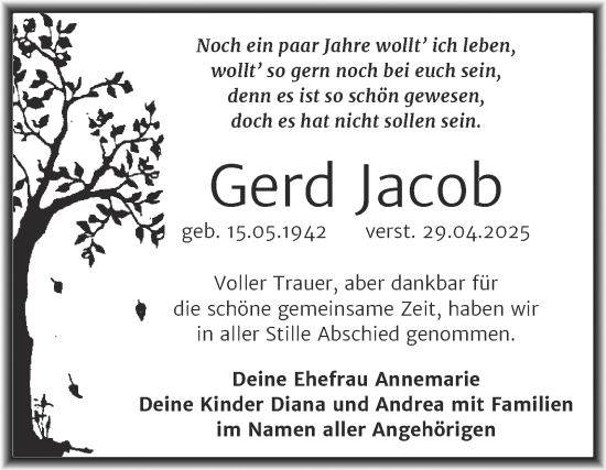 Traueranzeige von Gerd Jacob von Trauerkombi Weißenfels