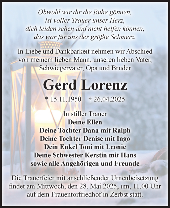 Traueranzeige von Gerd Lorenz von Volksstimme Zerbst
