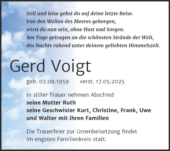 Traueranzeige von Gerd Voigt von Super Sonntag Naumburg/Nebra