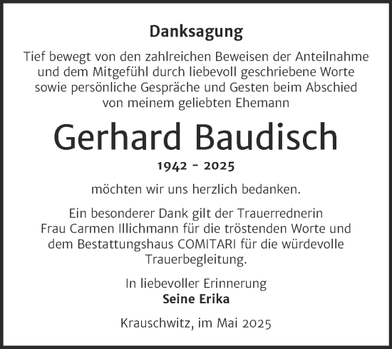 Traueranzeige von Gerhard Baudisch von Trauerkombi Weißenfels