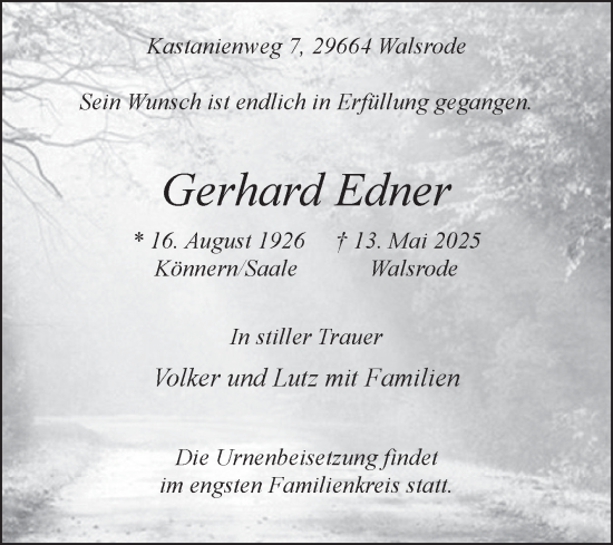 Traueranzeige von Gerhard Edner von Mitteldeutsche Zeitung Bernburg