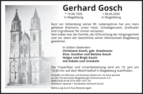 Traueranzeige von Gerhard Gosch von Volksstimme Magdeburg