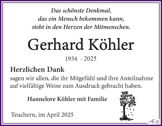 Traueranzeige von Gerhard Köhler von Trauerkombi Weißenfels