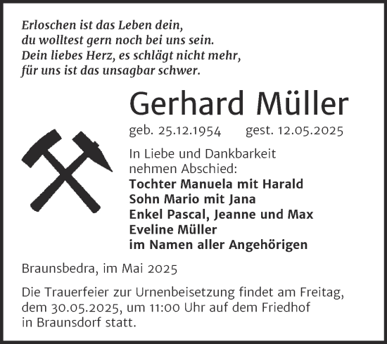 Traueranzeige von Gerhard Müller von Trauerkombi Merseburg