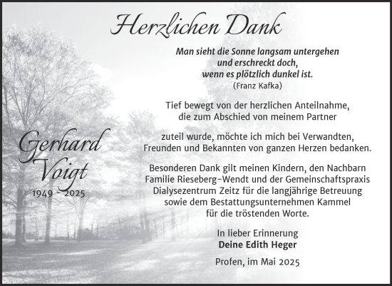 Traueranzeige von Gerhard Voigt von Trauerkombi Zeitz