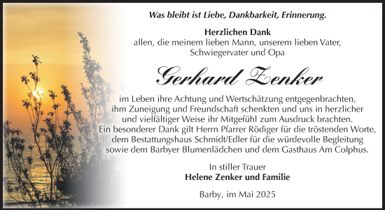 Traueranzeige von Gerhard Zenker von Volksstimme Schönebeck