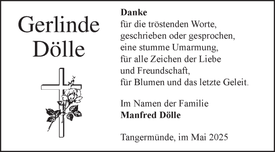 Traueranzeige von Gerlinde Dölle von Volksstimme Altmark Ost