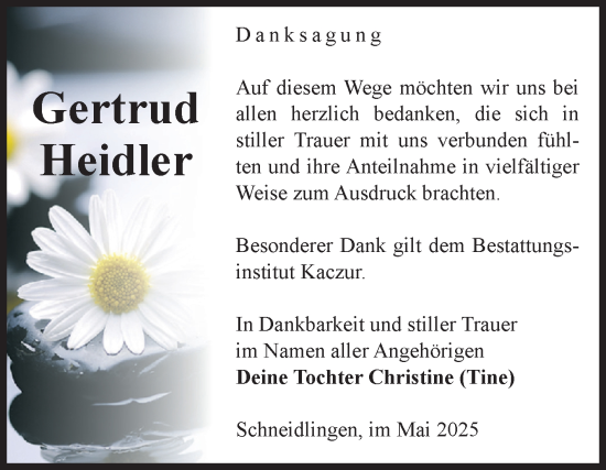 Traueranzeige von Gertrud Heidler 