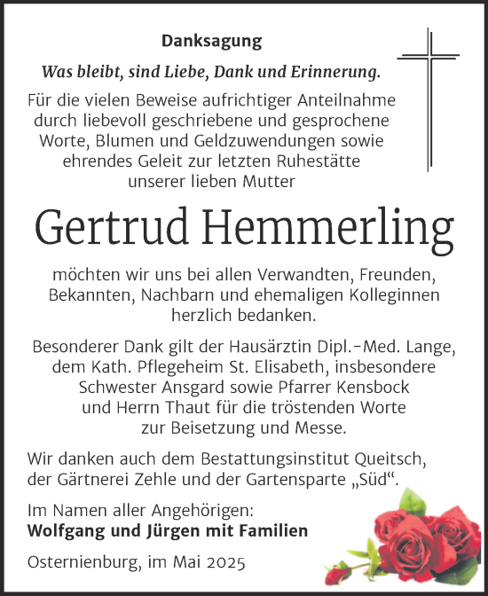 Traueranzeige von Gertrud Hemmerling von Trauerkombi Köthen