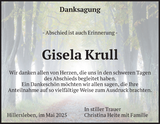 Traueranzeige von Gisela Krull von Volksstimme Haldensleben/Wolmirstedt