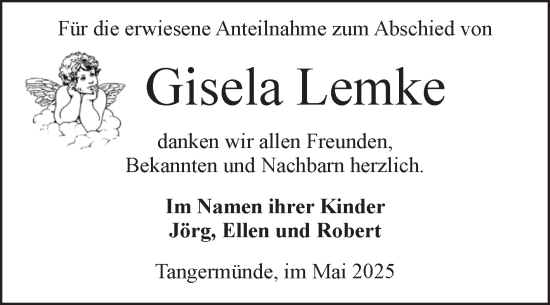 Traueranzeige von Gisela Lemke von Volksstimme Altmark Ost