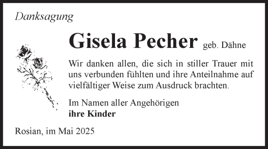 Traueranzeige von Gisela Pecher von Volksstimme Zerbst