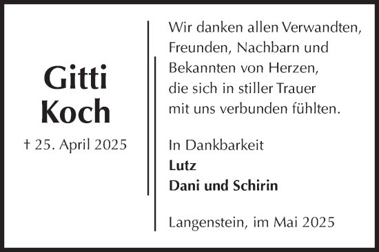 Traueranzeige von Gitti Koch von Volksstimme Halberstadt