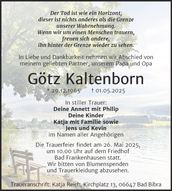 Traueranzeige von Götz Kaltenborn von Super Sonntag Naumburg/Nebra