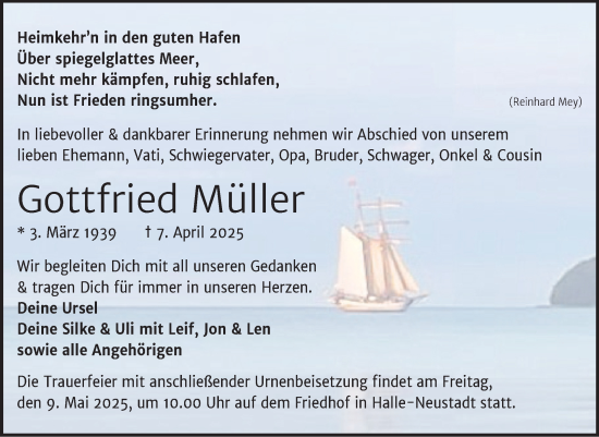 Traueranzeige von Gottfried Müller von Mitteldeutsche Zeitung Halle/Saalkreis
