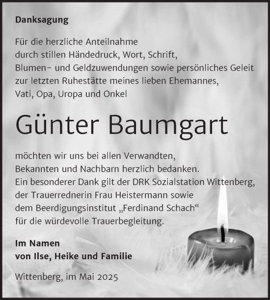 Traueranzeige von Günter Baumgart von Trauerkombi Wittenberg
