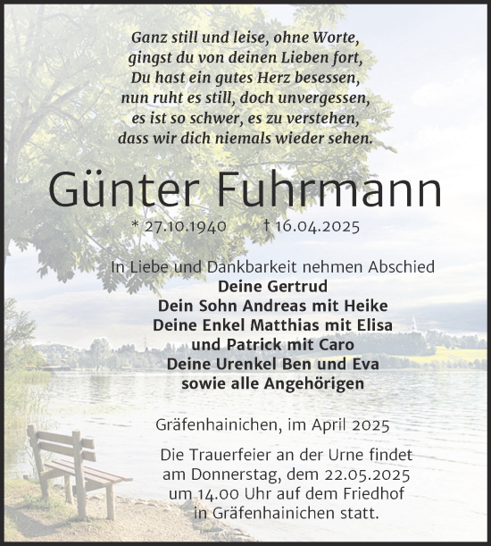 Traueranzeige von Günter Fuhrmann von Trauerkombi Wittenberg