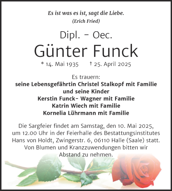 Traueranzeige von Günter Funck von Mitteldeutsche Zeitung Halle/Saalkreis