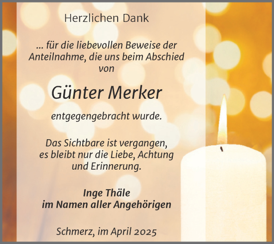Traueranzeige von Günter Merker von Trauerkombi Bitterfeld