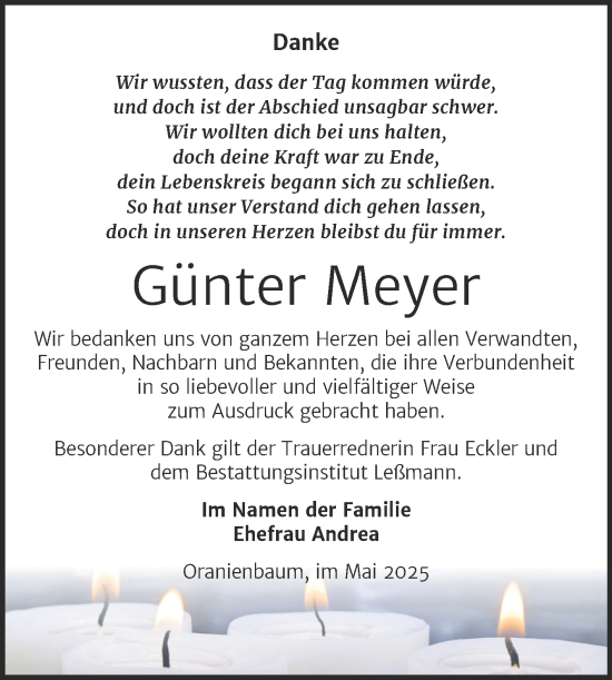Traueranzeige von Günter Meyer von Trauerkombi Wittenberg