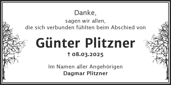 Traueranzeige von Günter Plitzner von SuperSonntag Bitterfeld