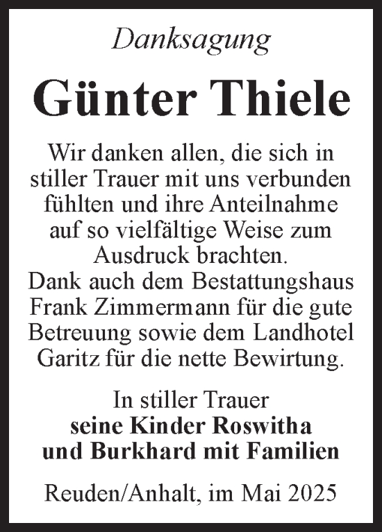 Traueranzeige von Günter Thiele von Volksstimme Zerbst
