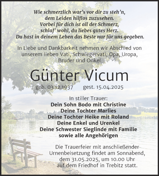 Traueranzeige von Günter Vicum von Trauerkombi Wittenberg