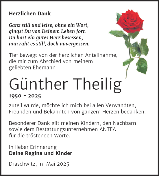 Traueranzeige von Günther Theilig von Trauerkombi Zeitz