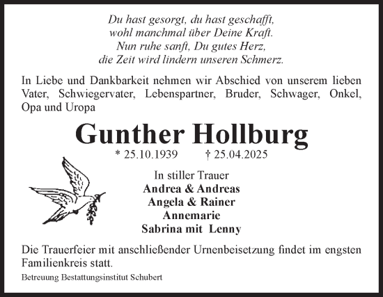 Traueranzeige von Gunther Hollburg von Volksstimme Haldensleben/Wolmirstedt
