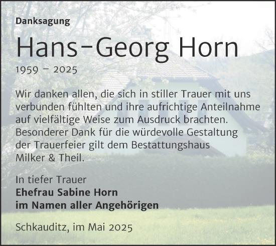 Traueranzeige von Hans-Georg Horn von Trauerkombi Zeitz