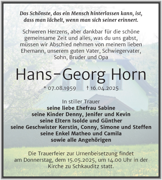 Traueranzeige von Hans-Georg Horn von Trauerkombi Zeitz