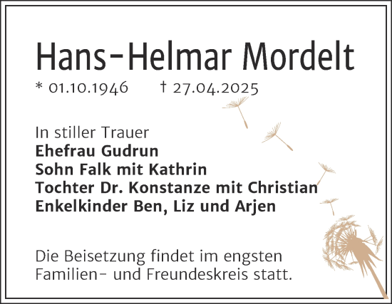 Traueranzeige von Hans-Helmar Mordelt von Trauerkombi Wittenberg